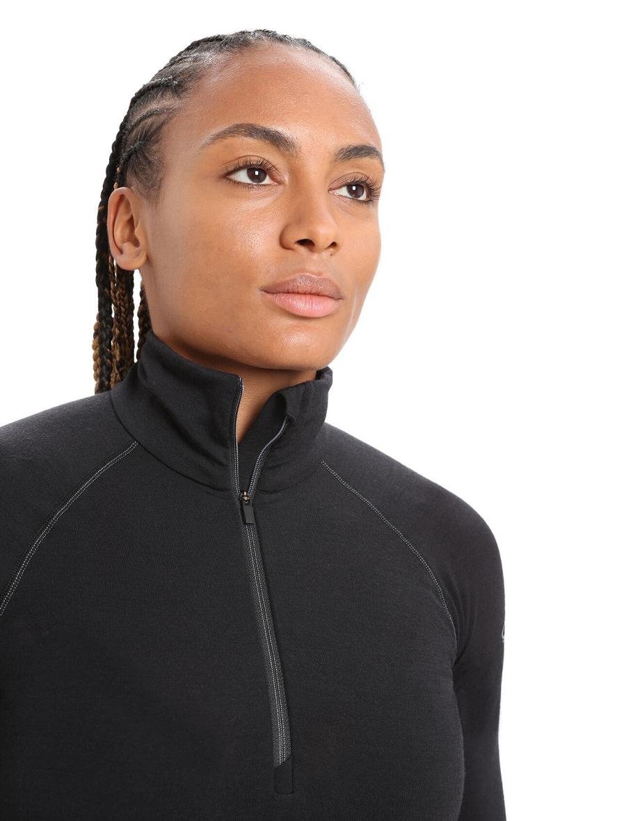 Black Icebreaker BodyfitZone™ Merino 200 Zone Thermal Long Sleeve Half Zip Top Women's Base Layers | AU 1867KORI